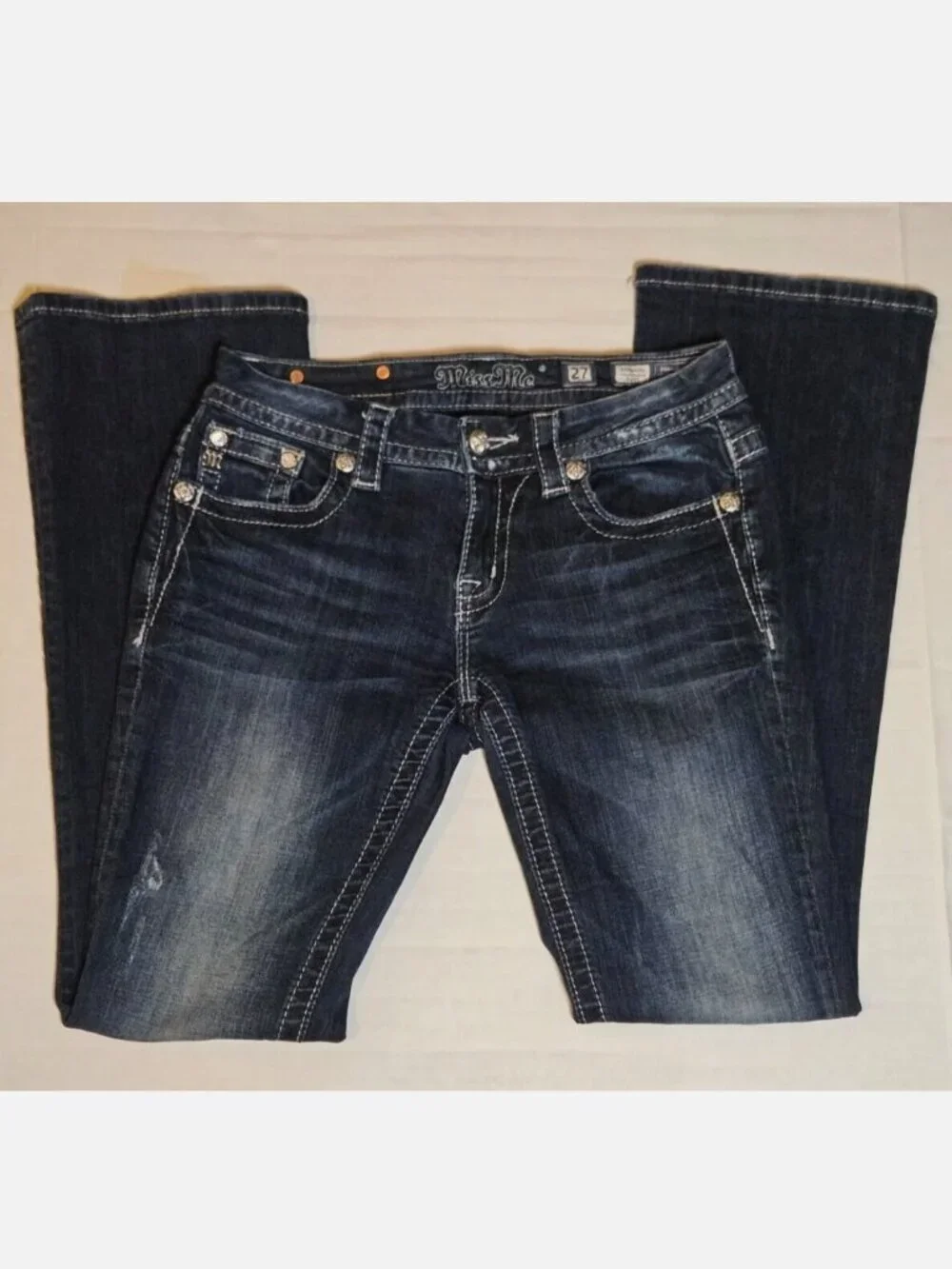 Miss Me Boot Cut Jeans Size 27. Gold Back Tag With Gold & Silver Beading - Picture 3 of 6